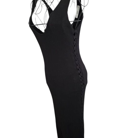 Zara Knit Black Ribbed Dress Sid Lace Up Women Size Medium Whimsigoth Baddie - Picture 3 of 8